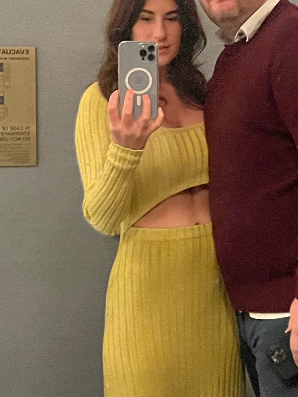 AFRM Lemon/Lime Ribbed Long Sleeve Cutout Midi Dress